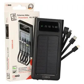 2Go Powerbank Solar 10000mAh mit LED Taschenlampe schwarz