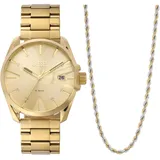 Diesel Herrenuhr Ms9, Dreizeigeruhrwerk, 44MM Goldenes Edelstahlgehäuse mit Edelstahlarmband, DZ2163SET