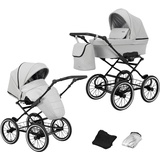 KUNERT Kinderwagen ROMANTIC retro Sportwagen Babywagen Autositz Babyschale Komplettset Kinder Wagen Set 2 in 1 und 3 in 1 (grau eco- schwarz rahmen, 2in1)