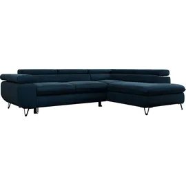MKS Meble Ecksofa Wohnlandschaft L-Form mit Schlaffunktion und Bettkasten, Schlafsofa mit Bettkasten, Sofa mit Einstellbare Kopfstützen, Peter L ... - Dunkelblau