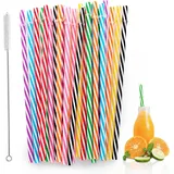 Redreo 25PCS Wiederverwendbare Strohhalme, Farbige Strohhalme Plastik mit Strohhalmbürste, Spülmaschinengeeignet strohhalme plastik, Trinkhalme für Smoothies, Saft, Cocktail, Heißgetränk