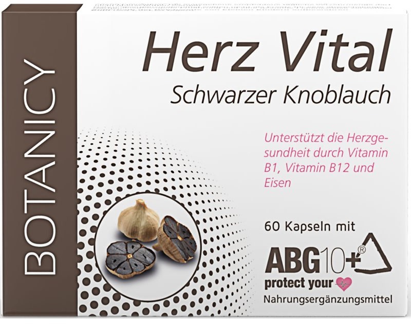 Botanicy Herz Vital Schwarzer Knoblauch Kapseln für ein gesundes Herz und gesunde Blutgefäße 60 KAP