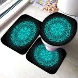 TAOLU Badematte Set 3 Teilig 50x80 Wikinger Badematten 3D rutschfest Waschbar Badvorleger WC Vorleger Deckelbezug U-Förmige Badteppich Badezimmer Kompass Kompass Blau Badezimmerdekoratio