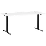 MÖBELPARTNER 2000 elektrisch höhenverstellbarer Schreibtisch kreideweiß rechteckig, T-Fuß-Gestell schwarz 160,0 x 75,0 cm