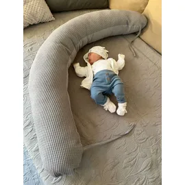 LOOLAY 170 cm M/L Kissen Seitenschläferkissen Schwangerschaftskissen Stillkissen Bezug Waffelpique GRAU/ GRAU 100% Baumwolle Relaxkissen Schlafen LOOLAY®