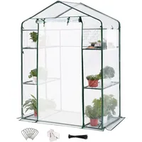 Quictent Foliengewächshaus 195 x143 x 73cm,begehbares Gewächshaus mit 6 Ablageflächen, PVC-Gitternetzfolie,Netztür und Fenster,Tomatenhaus Gemüse Gewächshau,Transparent