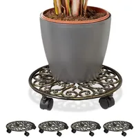 Relaxdays 5 x Pflanzenroller Gusseisen, rund, Ø 33,5 cm,