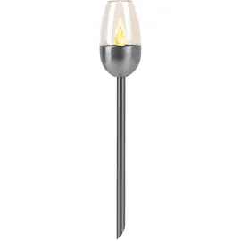 ETC Shop Außenleuchte Solarlampe Steckleuchte, Gartenfackel mit Feuereffekt, Terrassenlampe, integrierter Akku, Metall, schwarz, led, DxH 6x38cm, 6er Set