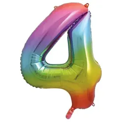Folienballon Zahl 4 bunt regenbogen