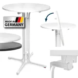 Beautissu Klappbarer Stehtisch Ø 80 cm Sylt – Bistrotisch Rund Made in Germany Klapptisch Wetterbeständig & Hitzebeständig - Kratzfester Partytisch höhenverstellbar, leichte Montage & TÜV – Weiß