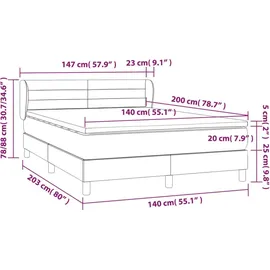 vidaXL Boxspringbett mit Matratze Dunkelgrau 140x200 cm Samt