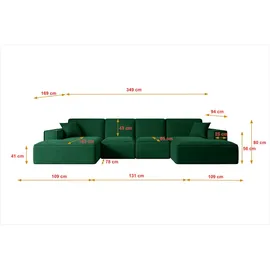 altdecor Wohnlandschaft, Grün, Textil, 6-Sitzer, U-Form, 349x80x169 cm, Wohnzimmer, Sofas - Couches, Wohnlandschaften, Wohnlandschaften in U-Form