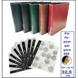 MÜNZALBUM-HELLAS-BLAU-10-MÜNZHÜLLEN-TYP20-LOOK-Für-200-Münzen-bis-32,5-mm