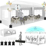 COBIZI Pavillon 3x6m, Faltpavillon 3x6 Wasserdicht Stabil mit 6 Seitenteilen, Zentralverriegelungsstruktu, Pop Up Pavillon Partyzelt Gartenpavillon für Party, Festival, Hochzeit, Anti-UV, Weiß