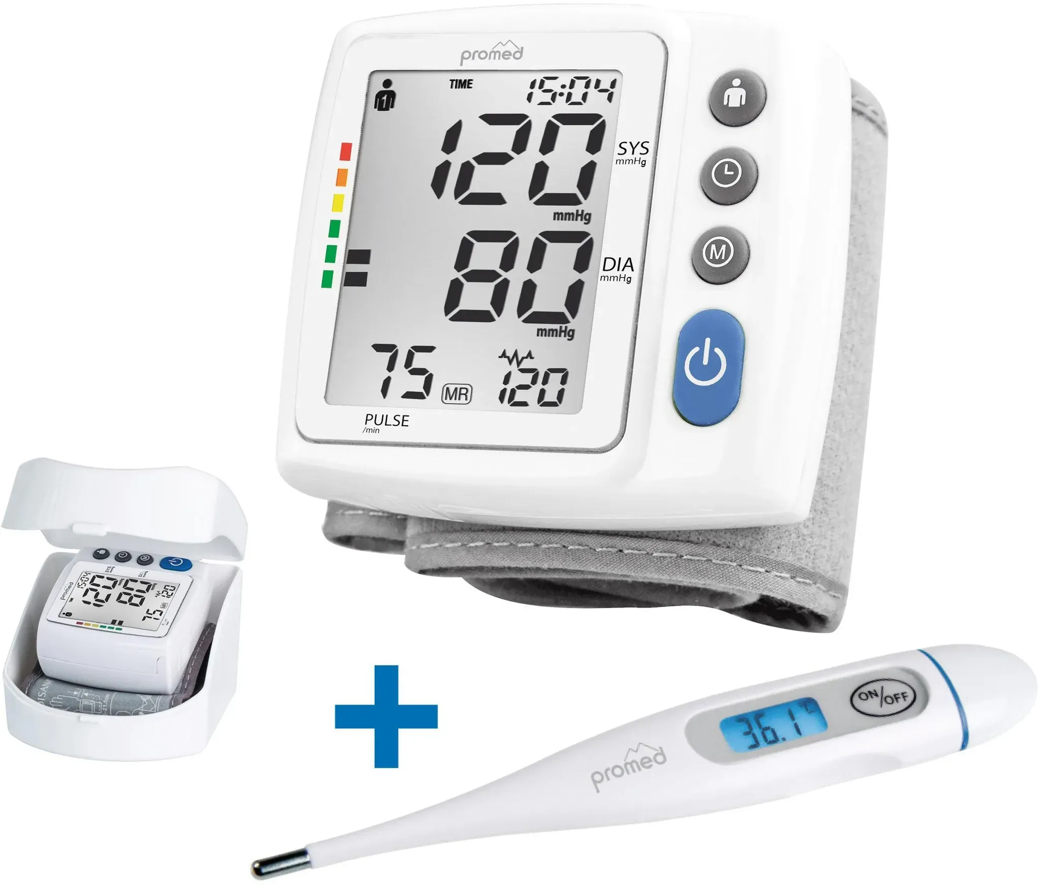 Handgelenk-Blutdruckmessgerät »HGP-30«, mit Fieberthermometer PFT-3.7, 19053117-0 weiß-blau