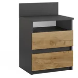 Vicco Nachttisch Monty, 39,6 x 59,1 cm, Anthrazit, Eiche mit 2 Schubfächer, Schlafzimmer