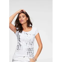 T-Shirt LAURA SCOTT, Damen, Gr. 42, weiß, Jersey, Obermaterial: 95% Baumwolle, 5% Elasthan, bedruckt, feminin, sehr figurbetont hüftlang, Rundhals, Kurzarm, Shirts, sehr figurbetont, mit frischem Print, Rundhals, für die Freizeit