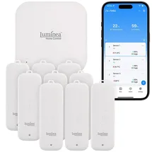 Luminea Home Control 9er-Set Temperatur- & Feuchtigkeitssensoren WLAN-Gateway