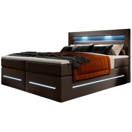 luxusbetten24 Boxspringbett Sevilla mit LED und Stauraum - 180x200 - Braun - H3 (70-100kg) - Luxusbetten24 - 2 Jahre Gewährleistung - mind. 14 Tage Rückgaberecht - Braun - 180x200