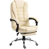 Homcom Chefsessel Bürostuhl mit Fußstütze, Schreibtischstuhl mit Neigefunktion, Höhenverstellbarer Computerstuhl mit Armlehne, Drehstuhl für Büro, Kunstleder, Creme