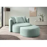 LeGer Home by Lena Gercke XXL-Sessel ISALIE Samt/Cord/Bouclé 153 x 98 x 208 cm Grün mit Hocker