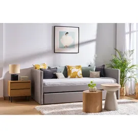 miliboo Tagesbett mit Ausziehbett hellgrauer Stoff 90x195 cm ELIE