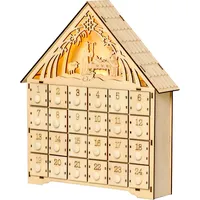 HOMCOM Adventskalender zum Befüllen 24 Schubladen Fächer Weihnachtskalender mit LED-Lichtern Adventskalenderbox Weihnachtsdekoration DIY MDF-Platte Naturholz 26,6 x 6 x 30 cm   Aosom