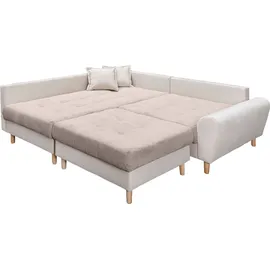 Home Affaire Ecksofa »Rice L-Form«, (Set, mit Hocker mit Bonnellfederkern, Hocker & Kissen, Ottomane beidseitig montierbar, grau