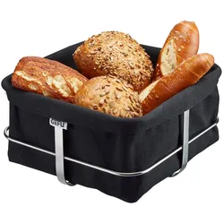 Brotkorb GEFU "BRUNCH eckig", schwarz, B:21,9cm H:11,2cm L:21,9cm, Edelstahl, Baumwolle, Lebensmittelaufbewahrungsbehälter, perfekt für Brot & Brötchen
