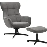 INOSIGN Drehsessel »DEGAN Ohrensessel mit Hocker im Set«, Relaxsessel mit 360-Grad-Drehfunktion u. Hocker, Webstoff, grau