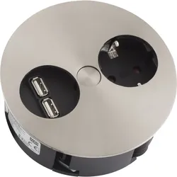 BACHMANN Steckdosenelement Twist 230 V - 1 Steckdose, 2 USB , Edelstahl Effekt