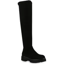 Damen Overknees in Schwarz Velours