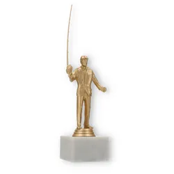 Pokal Kunststofffigur Baitcaster goldmetallic auf weißem Marmorsockel 27,0cm