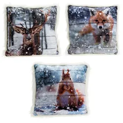 Dekokissen 45x45 cm Hirsch Eichhörnchen Fuchs Zierkissen Sofakissen Kissen Velours Weihnachtsdeko