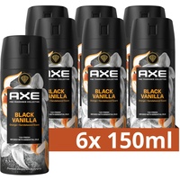 6x Axe Fine Fragrance Collection Premium Bodyspray Black Vanilla Deo ohne Aluminium für 72 Stunden Frische 150 ml