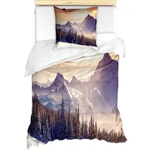 ABAKUHAUS Natur Bettbezug Set für Einzelbetten, Winterabend Berg, Milbensicher Allergiker geeignet mit Kissenbezug, Weiß Orange