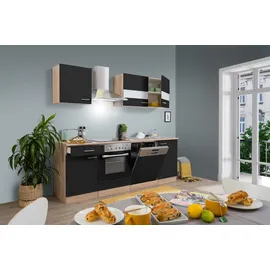 Respekta Küchenzeile Merle E-Geräte 220 cm mit Glaskeramikkochfeld schwarz/eiche sägerau nachbildung