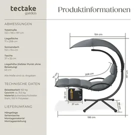Tectake tectake® Hängeliege, großes Sonnendach und Seitentasche