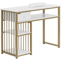 physa Nageltisch - Eisenrahmen - Weiß / Golden - Schublade - Handablage PHY_MC10