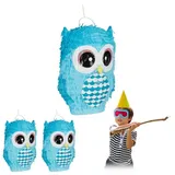 relaxdays Papierdekoration 3 x Pinata Eule blau blau|schwarz