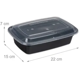 Relaxdays Meal Prep Boxen, 1 Fach, 1000 ml, mikrowellengeeignet, auslaufsicher, Food-Box, Kunststoff, schwarz
