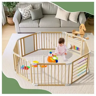 Meulbaty Laufstall Baby Laufgitter, klappbar Holz Laufstall mit Musikalischem (1-tlg), mit flexiblem Moduldesign, 160x160x61cm beige