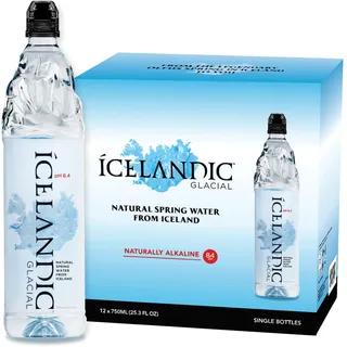 Icelandic Glacial Premium Natürliches Wasser Flaschen aus recyceltem PET 12 x 750ml pro Pack – Alkalisch/Niedriger pH-Wert, BPA-frei, Klimaneutral aus der isländischen Quelle. Geringer TDS-Gehalt.