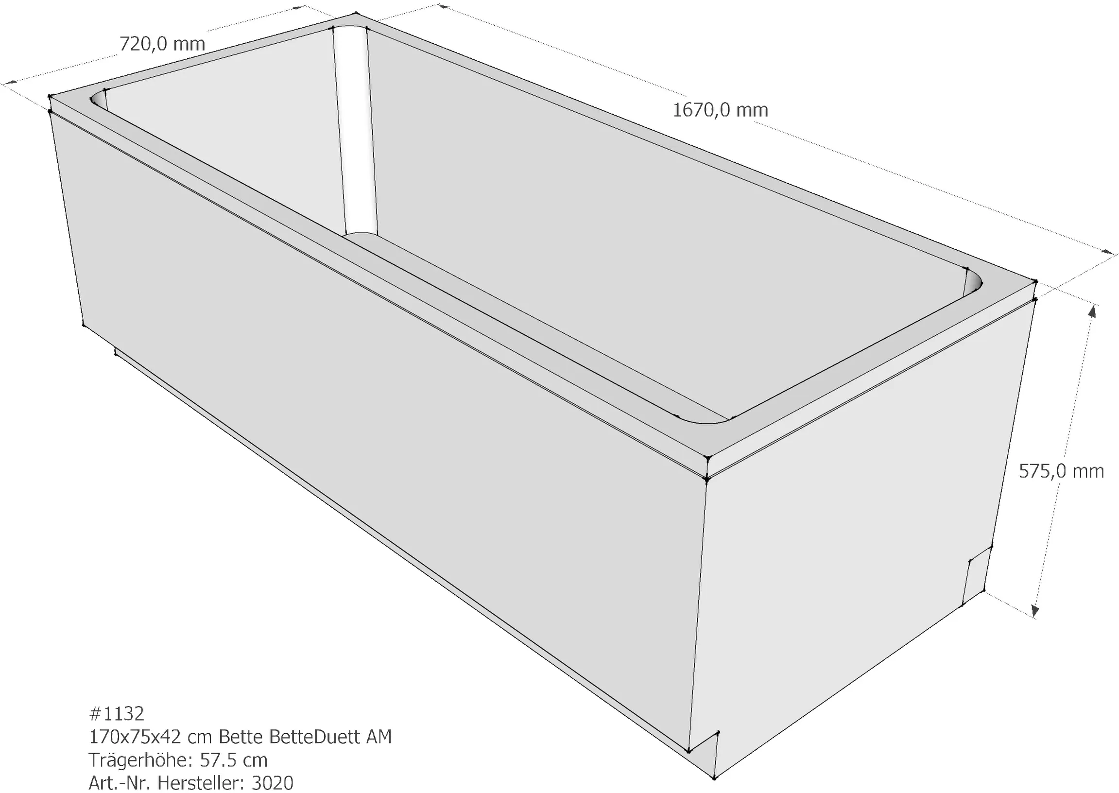 Wannenträger Bette BetteDuett 170x75x42 cm AM280