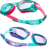 CAPAS Schwimmbrille Kinder, 2er Pack Wasserdicht Anti-Beschlag Anti-UV Wasser Pool Schwimmen Klasse Brillen für Jungen Mädchen von 4–12 Jahren (Jelly Beans Series #01)