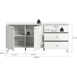 VCM Sideboard Prisma 170 x 76 x 40 cm Weiß Hochglanz