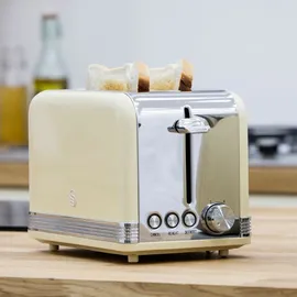Swan ST19010CNEU Retro Toaster Breite Schlitze 2 Scheiben 3 Funktionen 6 Stufen Toasting, Vintage Creme,