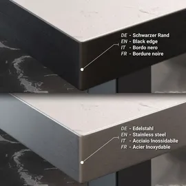 GGM Möbel BM | Bistro Stehtisch | 70 x 70 x 110 cm | Quadratisch | Schwarzer Rand | Weiß Marmor / Schwarz