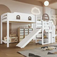 Etagenbett 90x200 Kinderbett Hochbett Kiefer mit Rutsche & Stauraum Treppe Weiß Braun Spielbett EN747 Bettrahmen für Kinder Ohne Matratze - Weiß