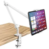 AboveTEK Hochwertige Tablet-Halterung, Verstellbare Tablet Ständer Arm mit 360°-Drehung für Schreibtisch und Bett, Handy-Ständer kompatibel mit 4,7-13,5 Zoll iPad Pro Air Mini Galaxy Tab - Weiß